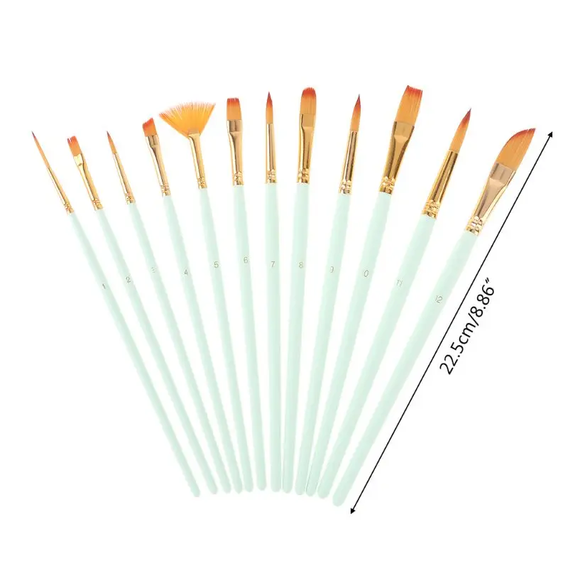

12 Pcs Artist Paint Brush Set Nylon Hair Watercolor Acrylic Oil Painting Supply wholesales