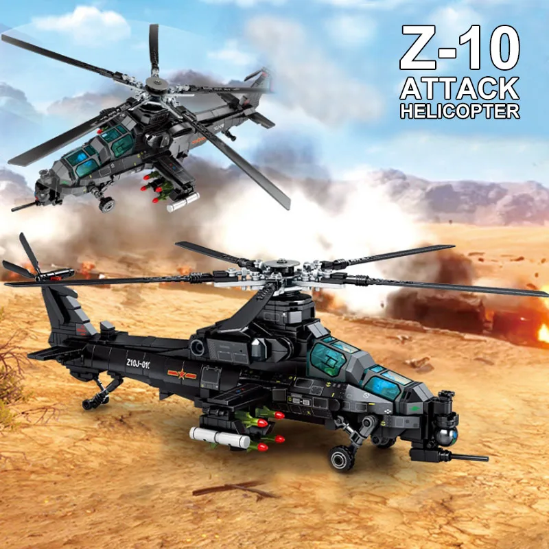 

High-Tech Army Military Z-10 Armed Helicopter Building Blocks Swat Forces Plane Model Aircraft Bricks Toys For Christmas Gift