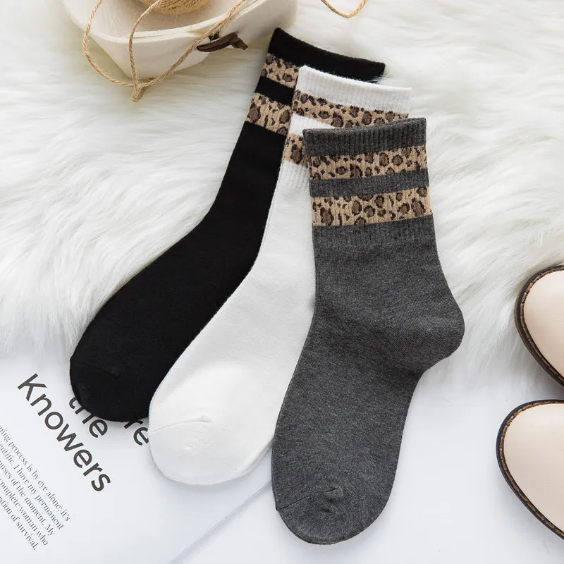 Хит продаж новые модные женские носки с леопардовым принтом эластичные