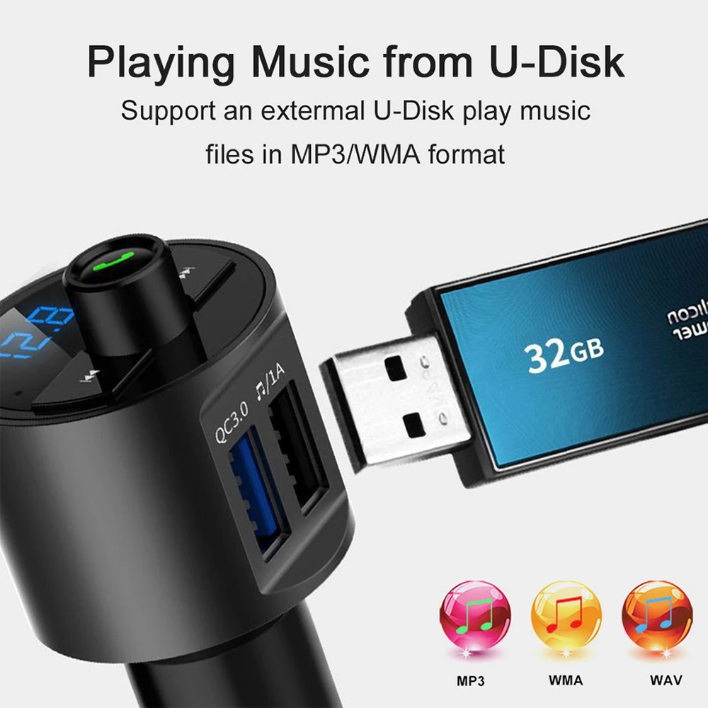Bluetooth fm-передатчик QC3.0 двойной USB быстрое автомобильное зарядное устройство с