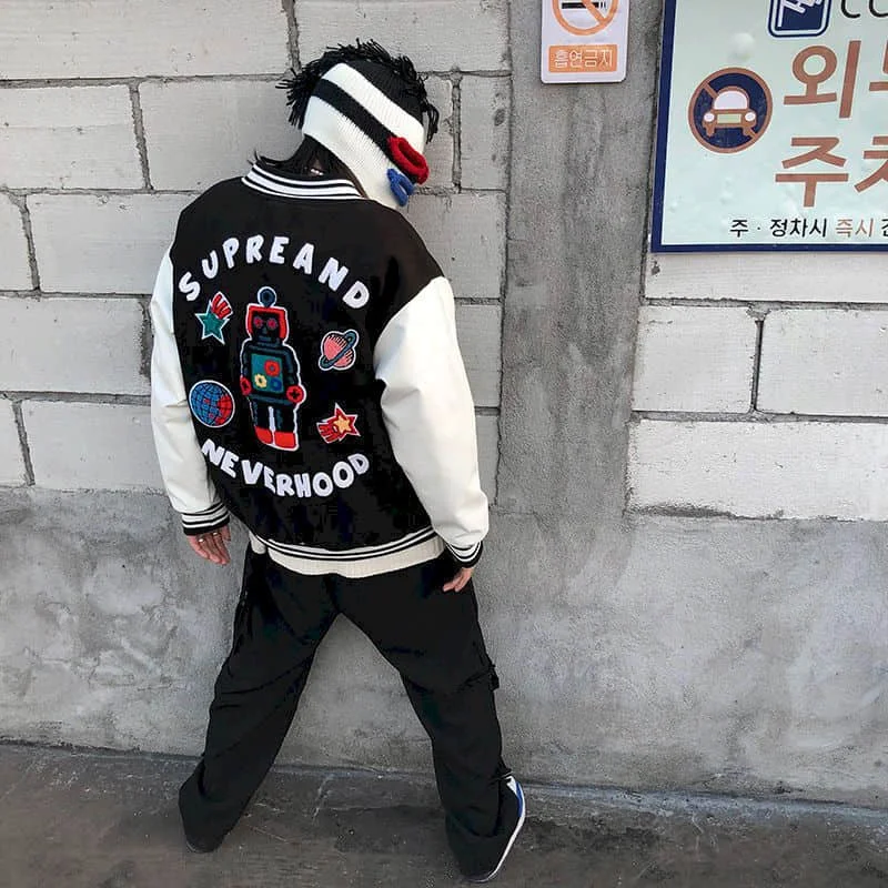 

Stitching Baseball Uniform Men's 2021 Youth Spring and Autumn Hip Hop Loose Scorpion Handsome Bright Street Style Jacket