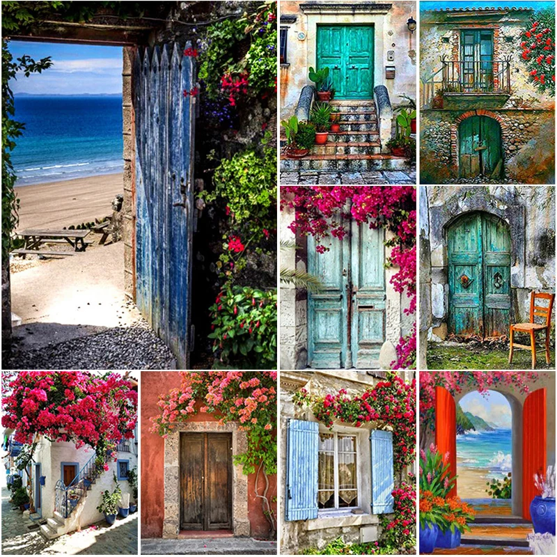 

House Door DIY Painting With Diamond Mosaic Sticker Canvas Full Drill Rhinestone Embroidery Photo for Hotel Decor Crafts Kids