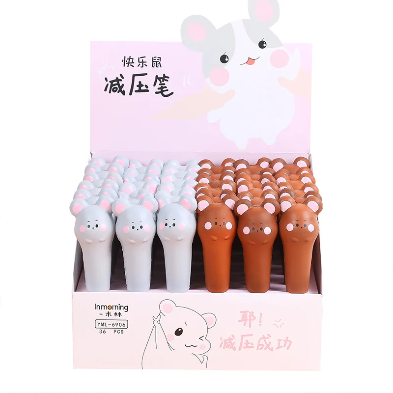 

30 pcs/lot Cartoon Hamster Decompression Gel Pen Cute 0.5mm Sponge Neutral Pen School writing Supplies Promotional Gift