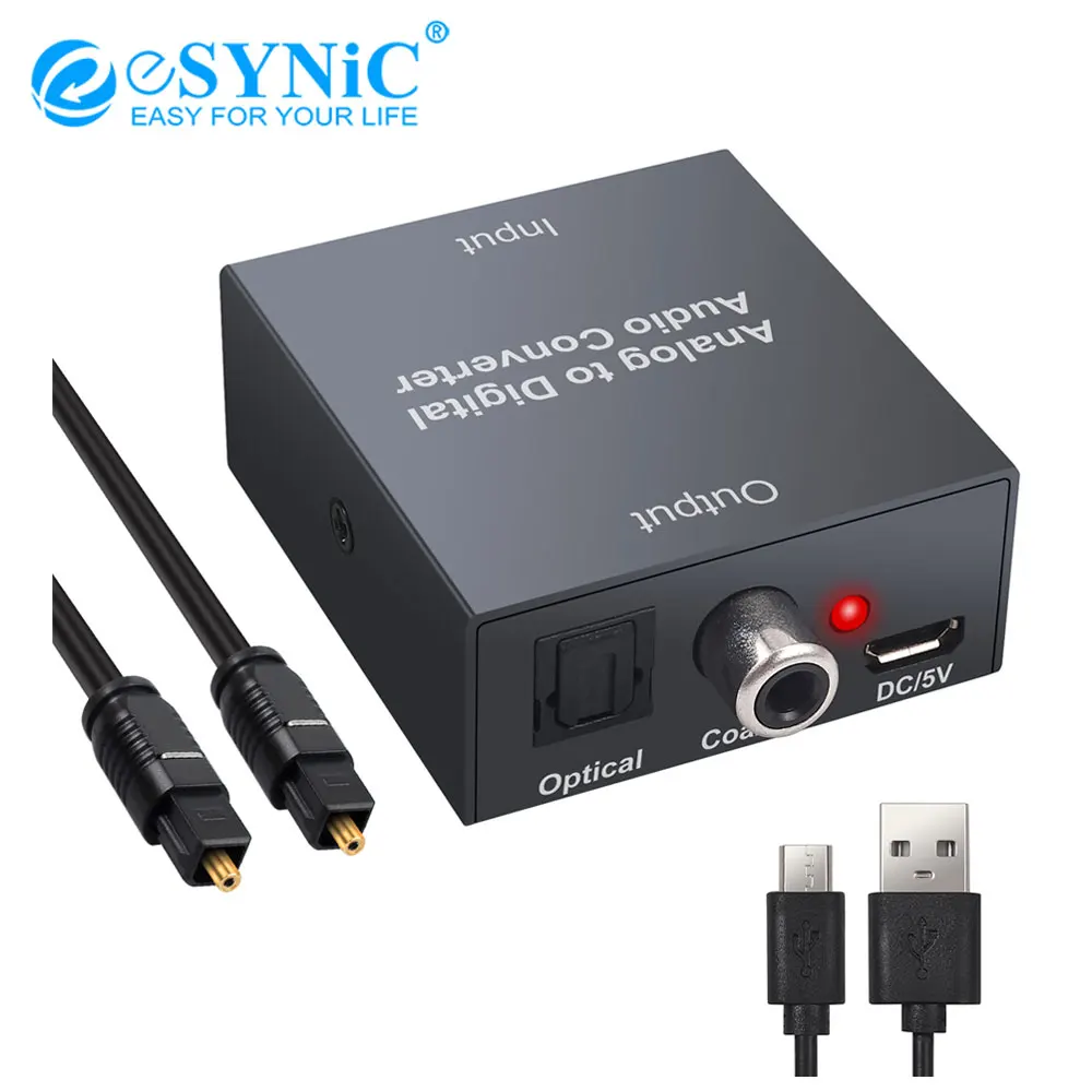 

eSYNiC Analog to Digital Audio Converter 2RCA R/L 3.5 mm Jack Aux to Toslink SPDIF Optical Coaxial Audio Adapter for HD AV Amp