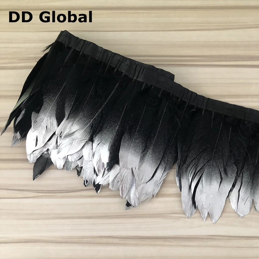 Серебристые декоративные гусиные перья 10 м/лот окрашенные ленты из гусиных