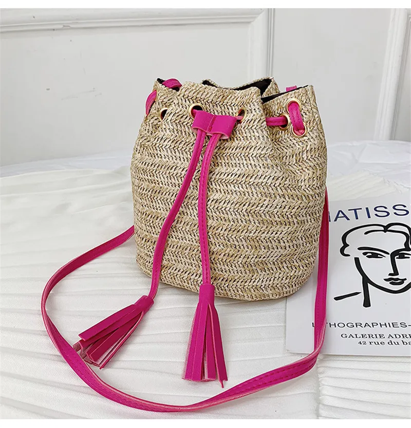 Летняя женская плетеная Сумка из ротанга Соломенная Сумка-ведро модная сумка