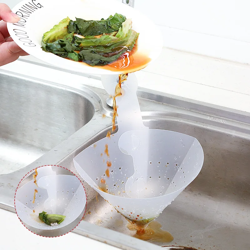 

Self-standing Sink Filter Foldable Kitchen Anti-blocking Funnel Sink Drain Soup Sorting Leftovers Garbage Food Strainer Basket