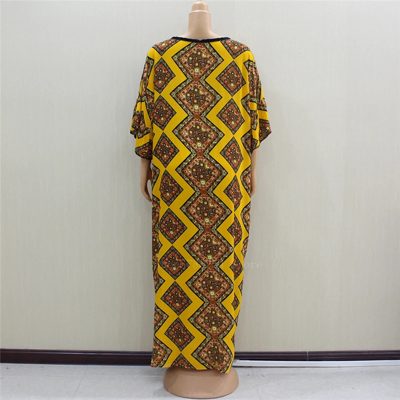 

African 2020 Woman Plus Size Dress Printed Dashiki 100%Cotton Bazin Riche Muslim Abaya Summer Female Robes Maxi with Scarf