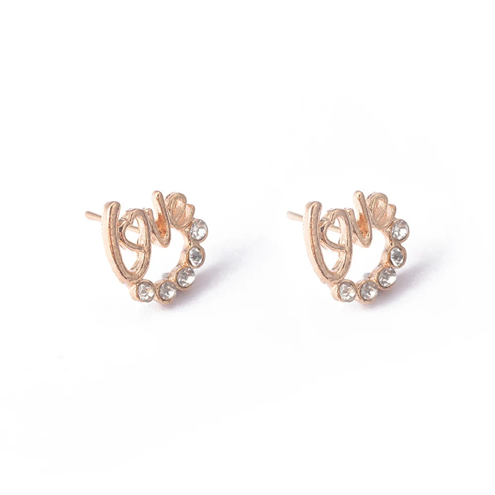 Trendy Korea Letter Love Stud Earrings For Women Exquisite Gold Silver Color Rhinestone Ear Nail Fashion Jewelry Party Gifts | Украшения и