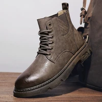 four season retro mens ankle boots shoes rubber non slip sole mens work boots lace up microfiber with elastic cloth mens boot
