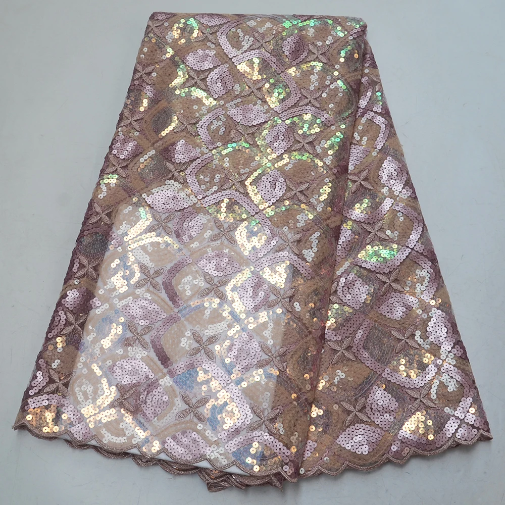 

Sequins lace fabric 2019 embroidered tulle mesh sequence Nigerian lace fabrics high quality African french net lace for women