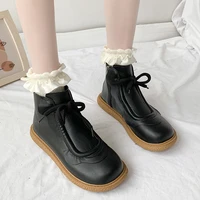 autumn and winter womens leather ankle boots round toe retro flat walking shoes ladies comfortable flat heel casual short boots