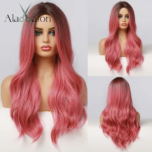 Парик для женщин ALAN EATON, длинный волнистый, синтетический, с эффектом омбре, черный, розовый, красный, розовый, натуральный, для косплея, вечеринки, ежедневно, термостойкие волосы