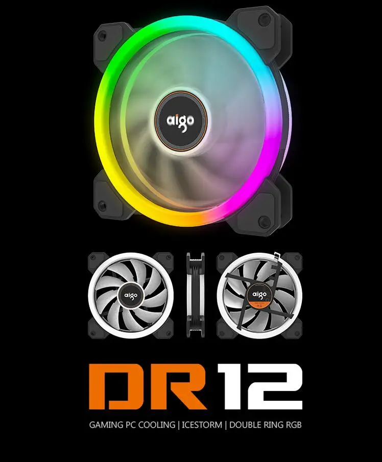 Aigo DR12 двойной RGB Aura Pc вентилятор 12 В 4 Pin 120 мм вентилятор охлаждения для компьютера бесшумный игровой чехол кулер вентилятор с контроллером am3 am4