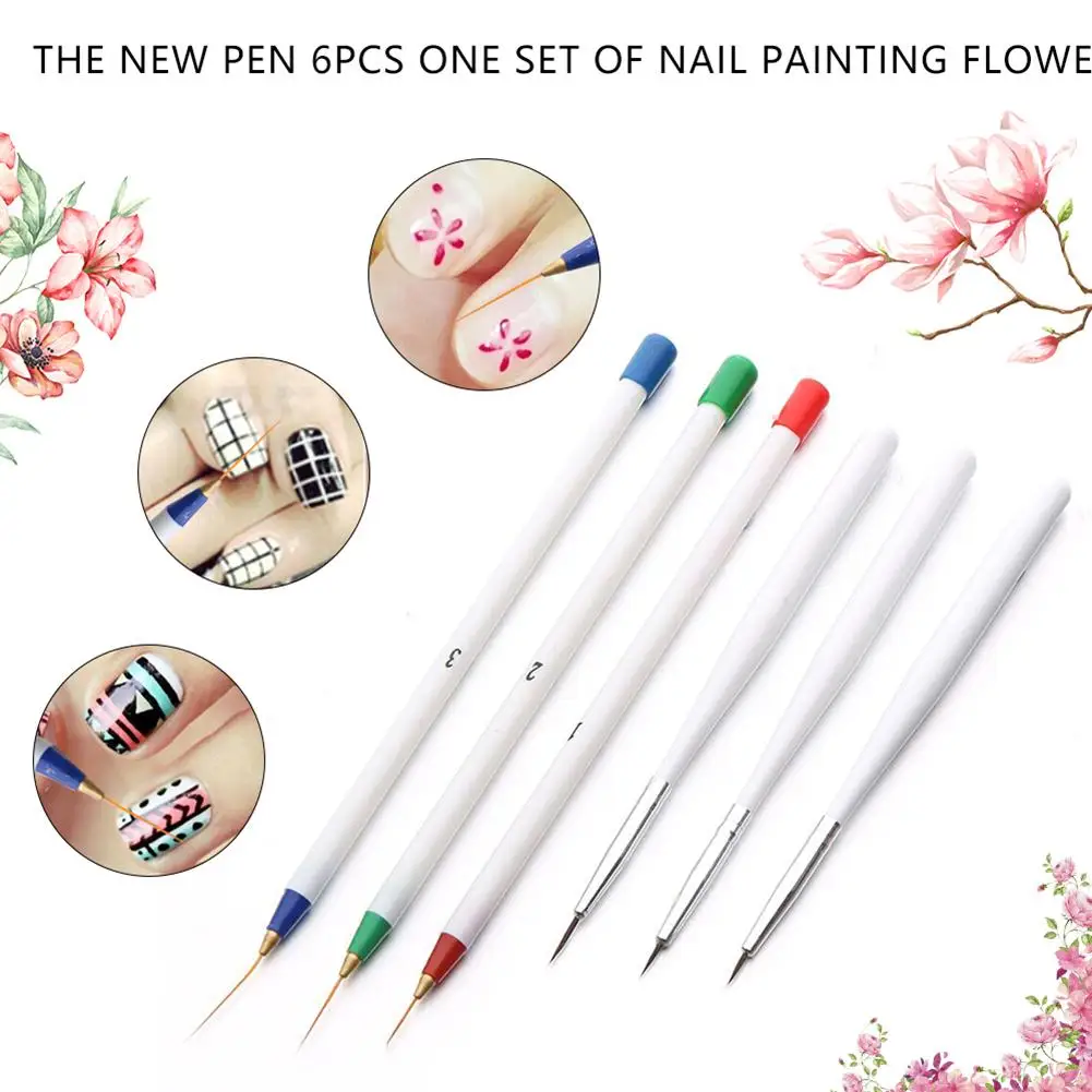

6Pcs/Set Nail Brush Dotting Painting Drawing Striping Liner Pen Tool Set Private Label UV Gel Polish Brush