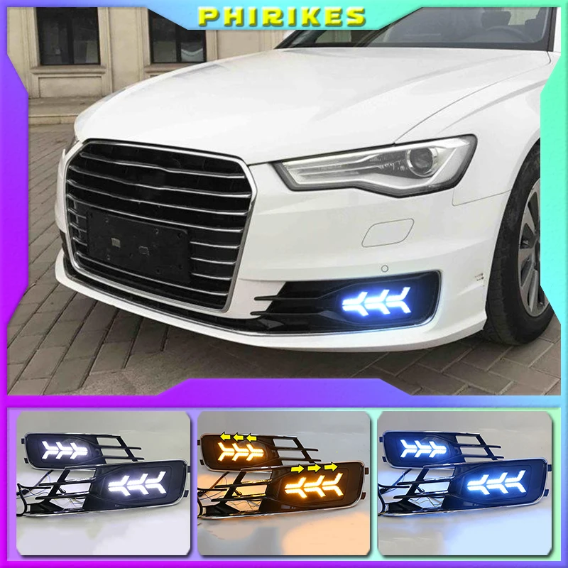 

LED drl daytime running light for Audi A6L 2016-2018 with Dynamic moving yellow turn signal and blue night running light