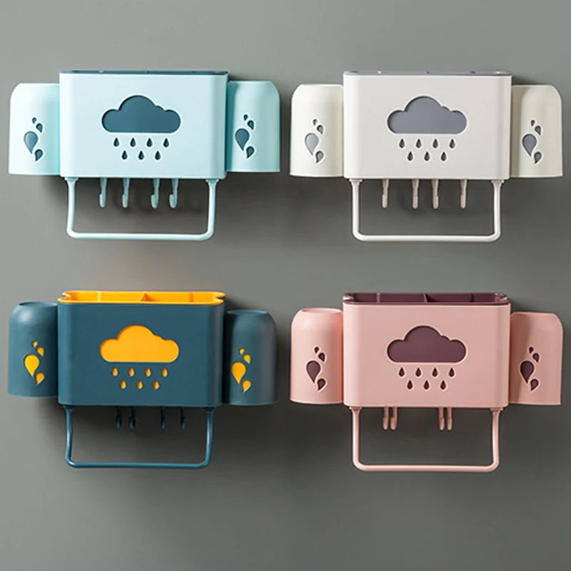 Держатель для зубной щетки с чашками облачным узором без дырочек зубная паста