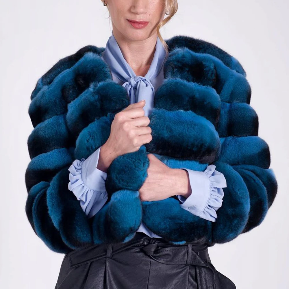 Fashion Women Real Fur Coat Winter 2022 New Purple Color Full Pelt Stand Collar Genuine Rex Rabbit Fur Jackets Trendy Overcoats