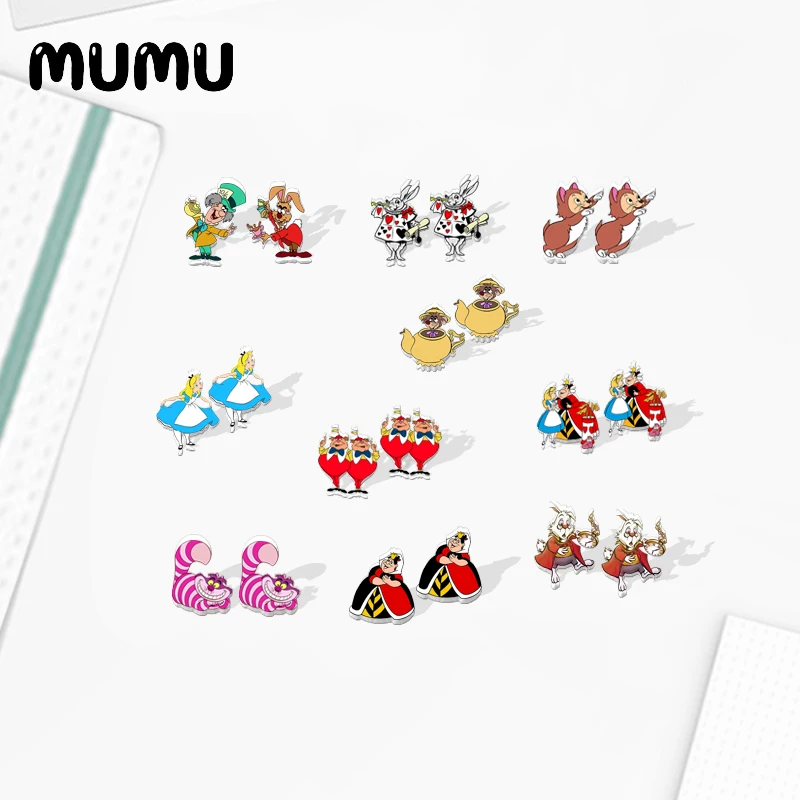 Серьги-гвоздики в виде Алисы стране чудес мультяшная Королева сердец акриловые