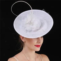 chic new fascinator blue wedding hat ladies bride big headwear with fancy flower wedding headpiece veils hair accessories clip