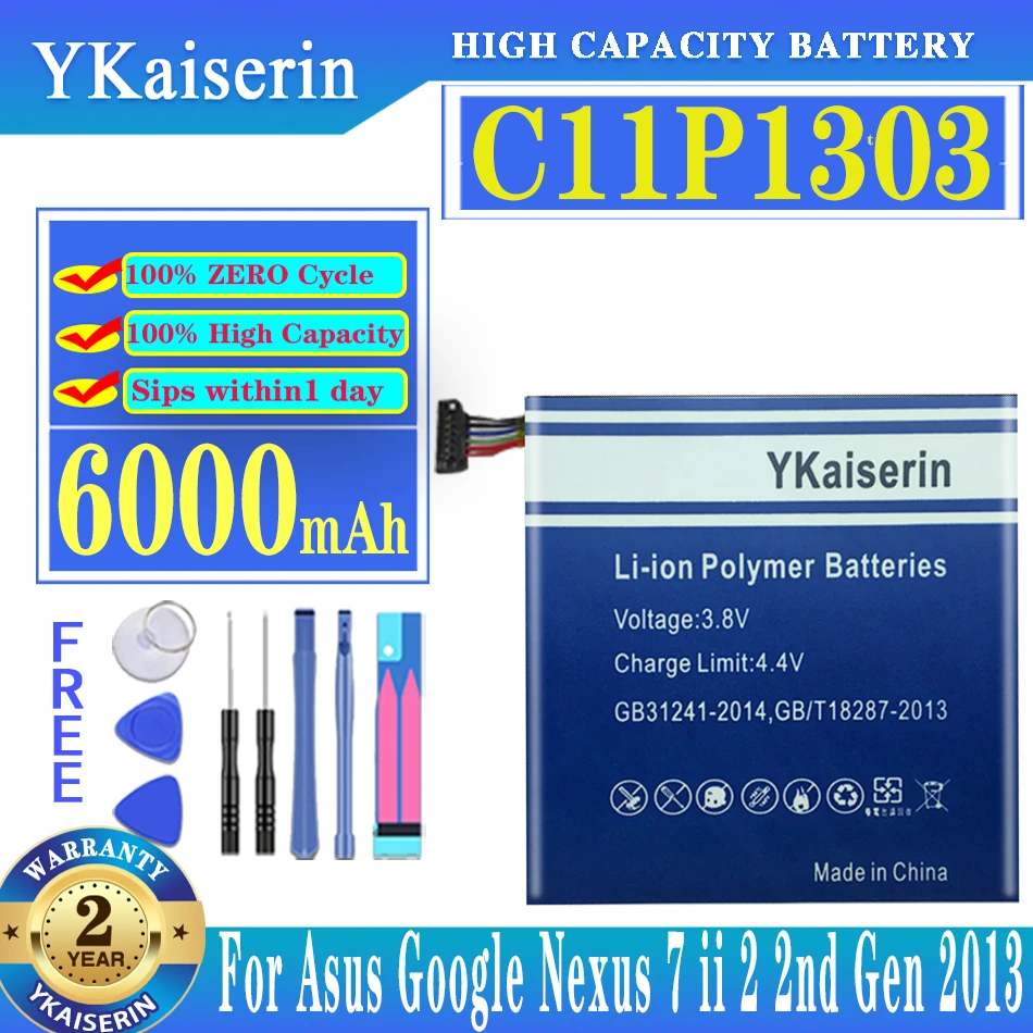 

100% New 6000mAh C11P1303 Replacement Battery For Asus Google Nexus 7" 7 II 2 2nd Gen 2013 ME571 ME57K ME57KL K009 K008