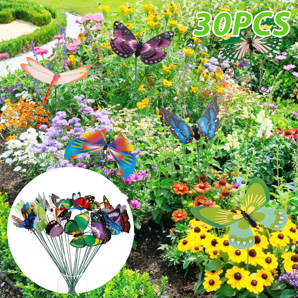 

30PCS Butterflies Garden Yard Planter Colorful Whimsical Butterfly Stakes Decoracion Outdoor Decor Flower Pots Decoration