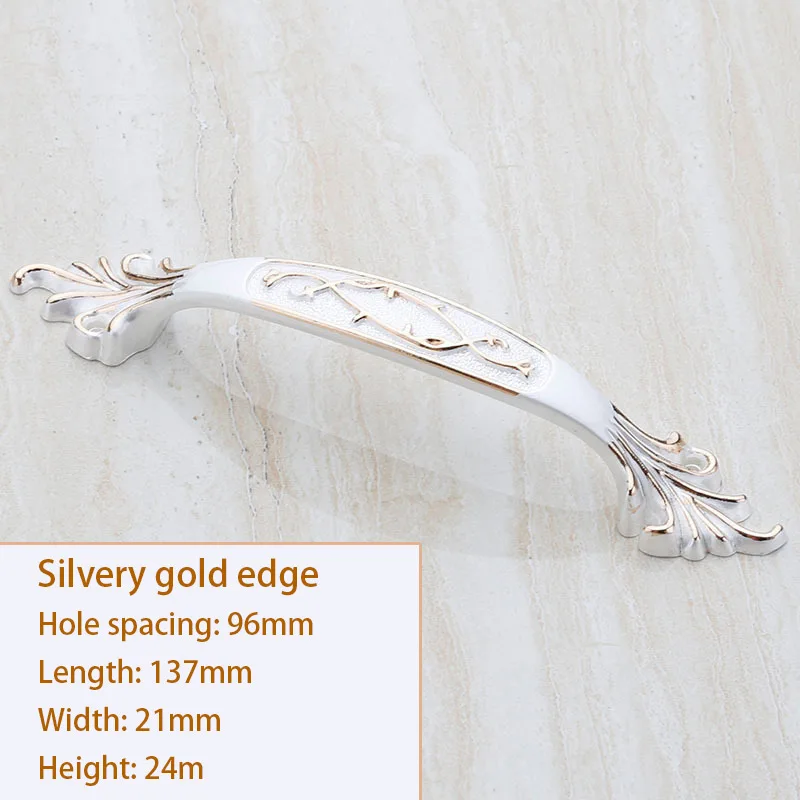 Silver gold 96mm Мебельная дверная рукоятки и ручки шкафа ящика, кухонное оборудование аксессуары винтажный Шкаф Тянет, утолщенная Базовая белая ручка - Цвет: Silver gold 96mm