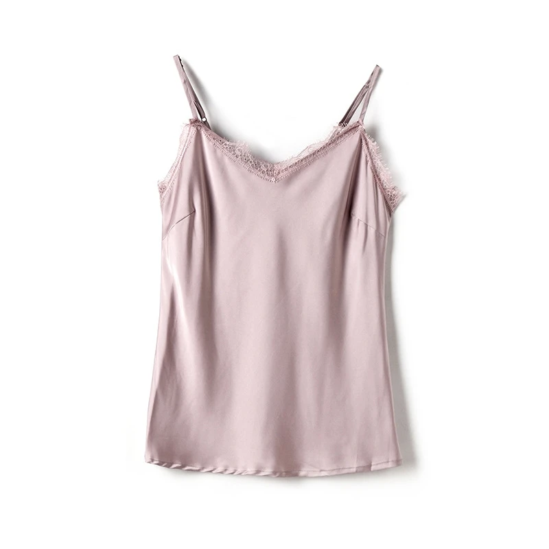 

Rongtai imitation silk suspender vest for women's short and loose style with solid color base coat and lace V-neck vest