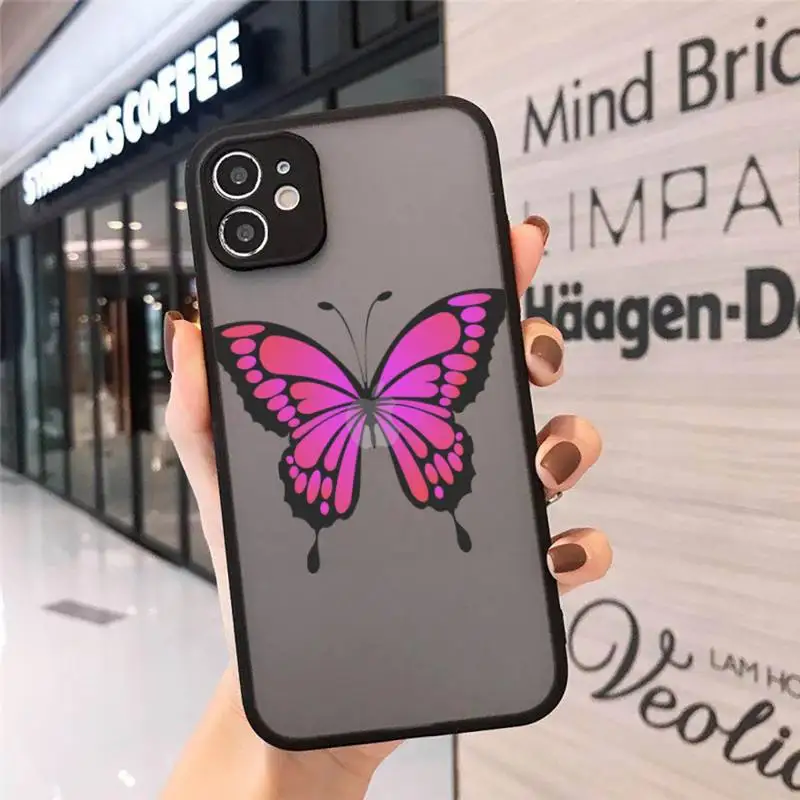 

Phone Case For iPhone 12 11 Mini Pro XR XS Max 7 8 Plus X cute sexy butterfly pink blue Matte transparent cover