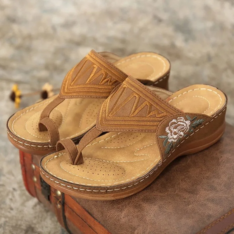 

2021 Women Sandals Summer Orthopedic Sandals Women Car Line Slides Open Toe Shoes Leather Casual Female Flip Flops Retro Shoes