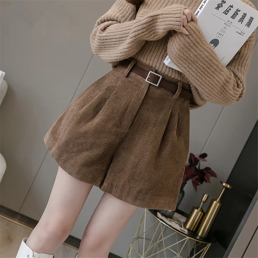 20 Новая зимняя Женская высокая талия вельветовые шорты свободные широкие в ноге