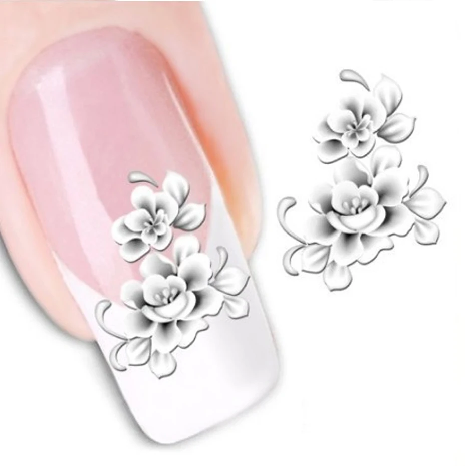 1 листов Мода белый цветок Красота аксессуары для нанесения лака Nail Art наклейки Французский Советы Переводные татуировки на водной основе наклейки для ногтей инструмент LASTZ