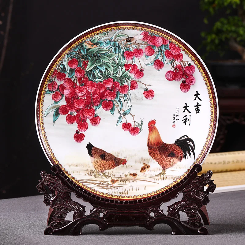Современная Художественная керамическая декоративная тарелка Петух и личи в