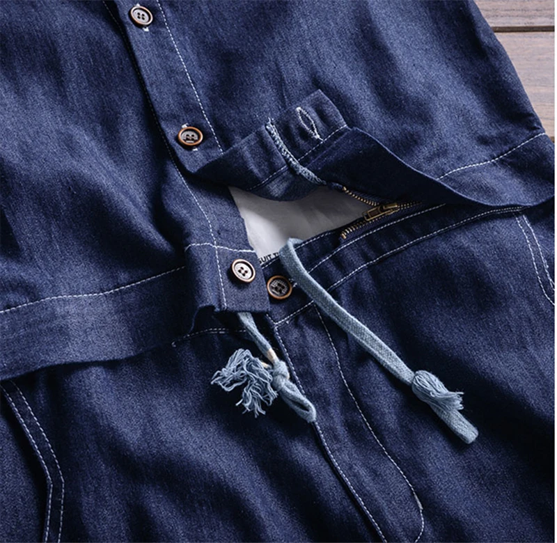 Summer Men Jeans Jumpsuit Short-Sleeved Knee Length Overalls Detachable Waist Hip-Hop Denim Shorts Black Freight Cargo Pants