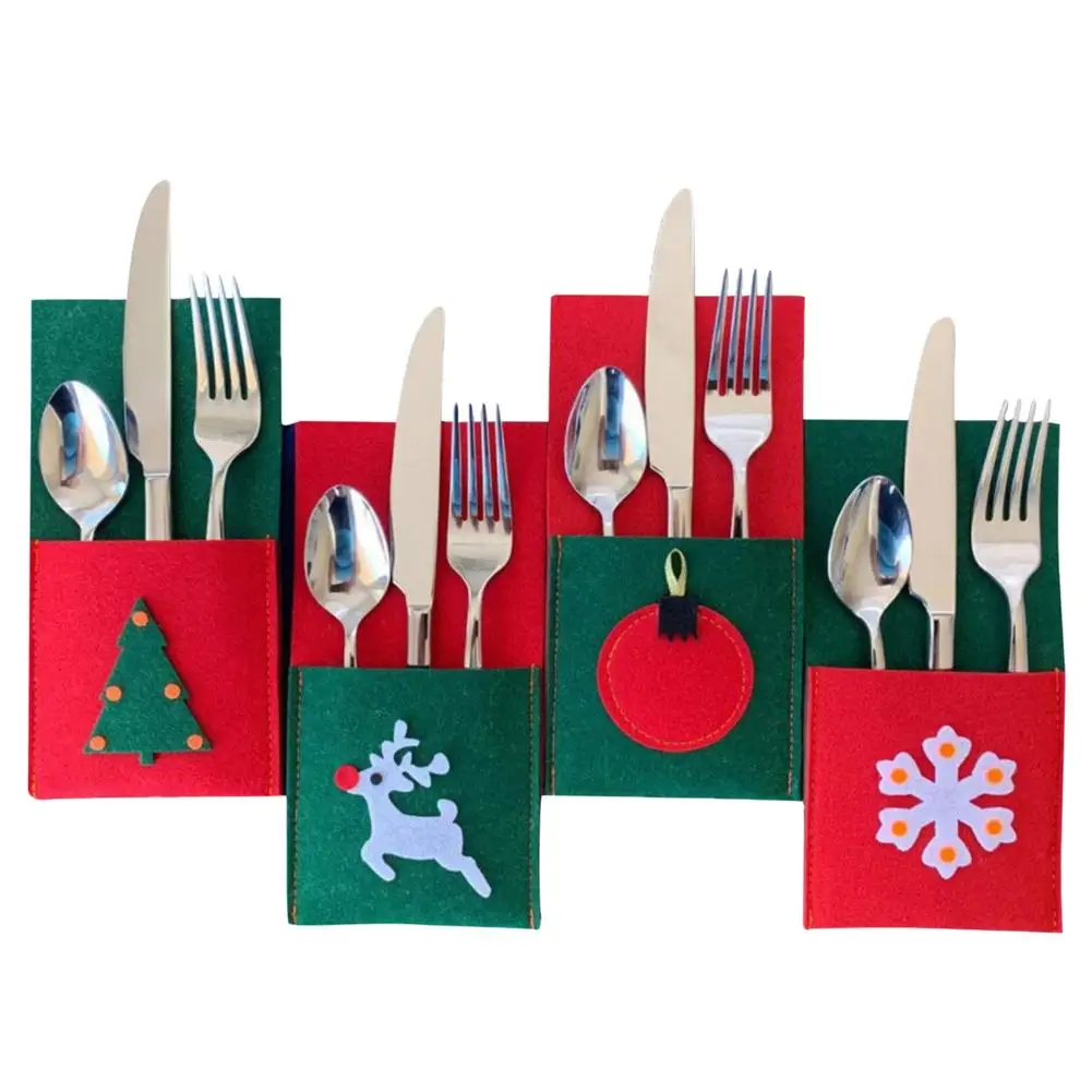 

Christmas Silverware Holder 4Pcs Christmas Cutlery Storage Bag Cute Tableware Holder Knife Fork Bag Pouch Decor For Home Din