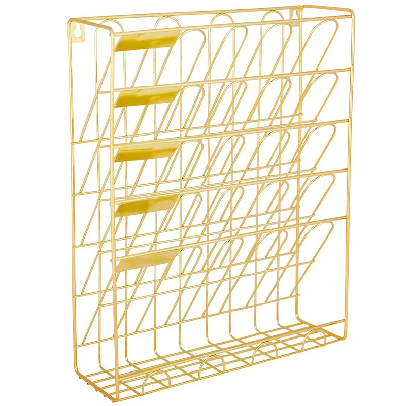 

Hanging Wall File Organizer, 5 Slot Wire Metal Wall Mounted Document Holder for Office Home, Gold