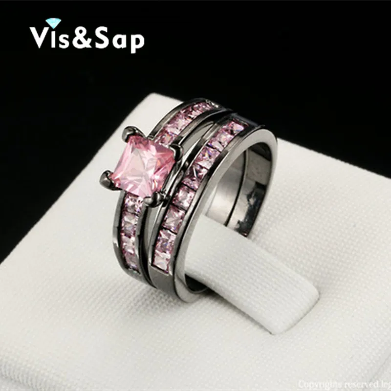 

visisap unique pink zircon black metal wedding rings for women temperament cute lady ring high quality fashion jewelry MSR130