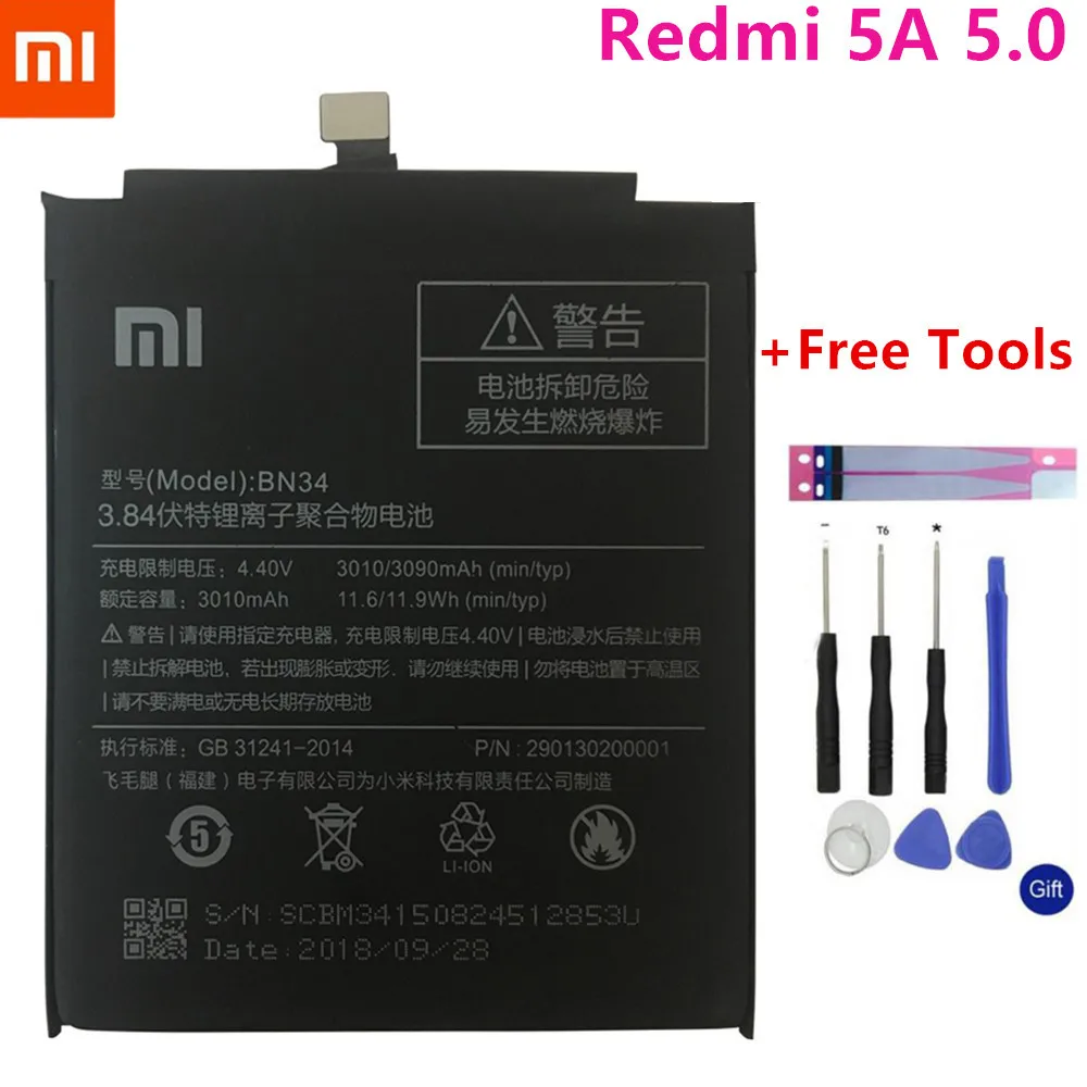 BM35 BM36 BM37 BM38 BN34 Аккумулятор для Xiao mi Red mi 5A 5," mi 4C 5C 4S 5S Plus mi 4C mi 5S mi 5C сменная литий-полимерная батарея - Цвет: BN34 For Redmi 5A