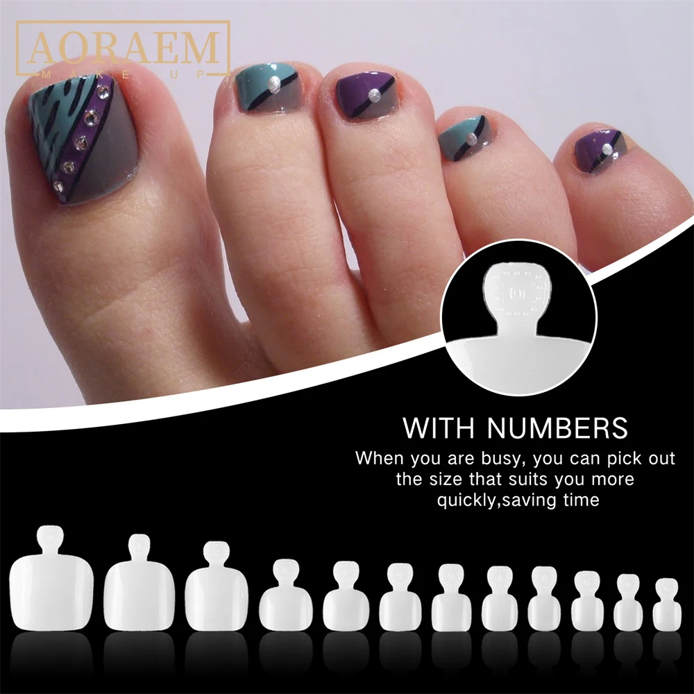 

AORAEM Toe Nail Tips Acrylic Pedicure Press On Artificial Fake Nails Natural Toenails Tip Nail Art False Toes Nails DIY Tool