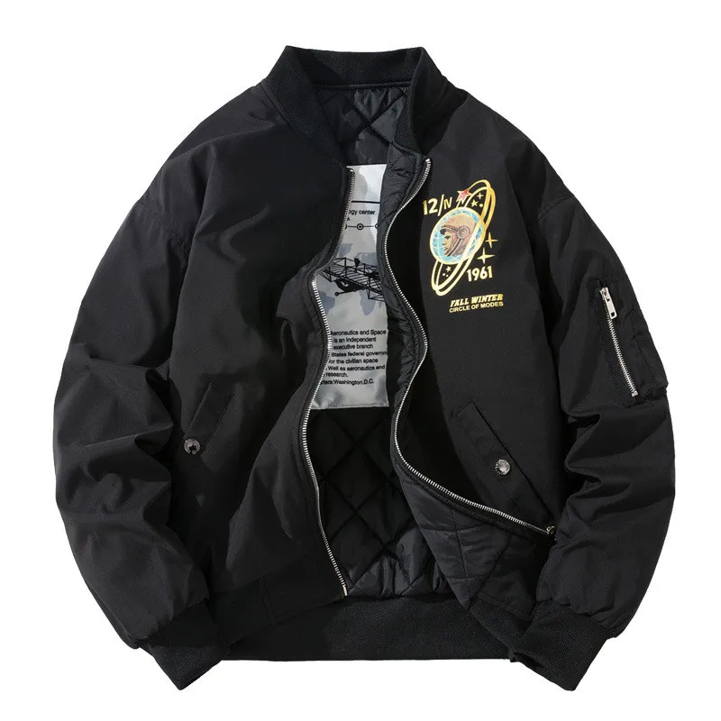 

Winter Bomber Jacket Men Fashion Pilot Jacket Rocket Print Baseball Coat Casual Youth Streetwear Outerwear Mens Clothing 2021