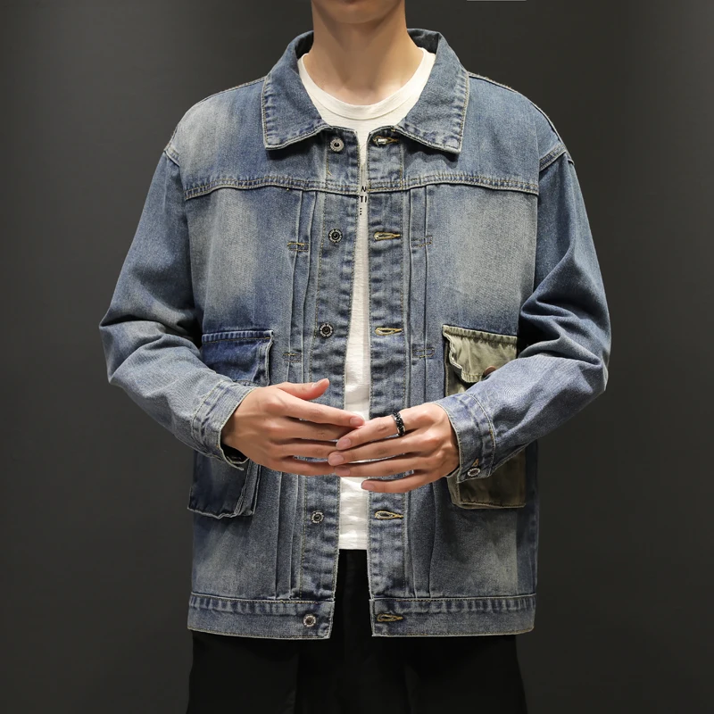 New 2019 Jeans Jacket Streetwear-Coats Cowboy Men's 2XL Loose Hip-Hop |