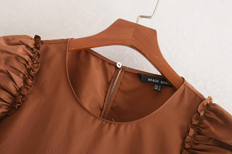 Женское летнее платье VOGUEIN с 3/4 рукавом и округлым вырезом горловины, коричневый цвет, длина миди, оптовая продажа.