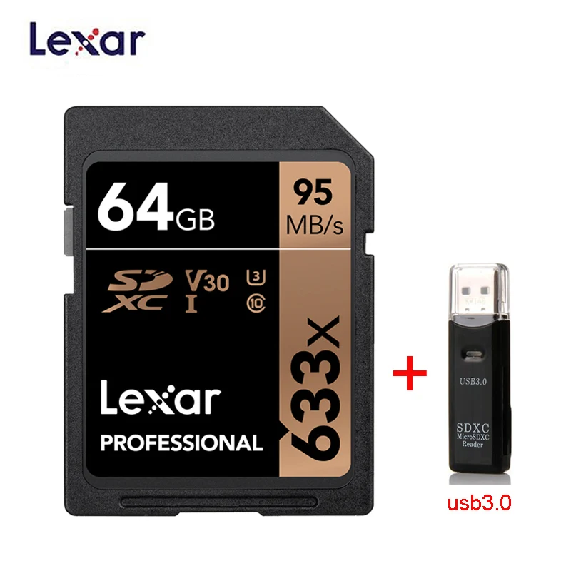 Lexar SD карты 633x 95 м/с 32 Гб U1 SDHC 64 Гб 128 ГБ 256 ГБ 512 г U3 SDXC карты памяти класса 10 для 1080p 3D 4K видео Камера