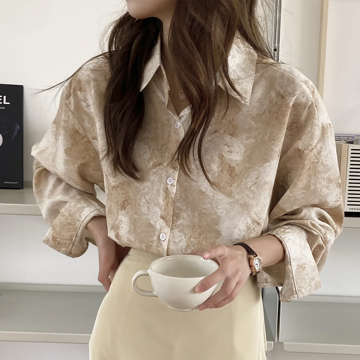 

Шифоновая женская блузка, рубашка-поло для девочек, летний модный Женский Топ с длинным рукавом, повседневные свободные женские блузы с при...