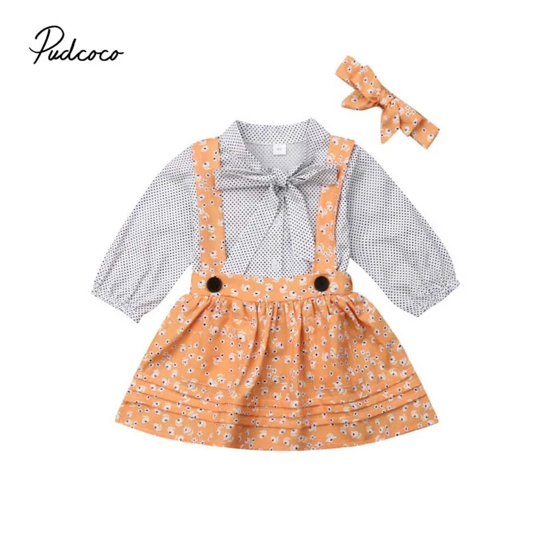 Летняя одежда для малышей рубашка в горошек с длинными рукавами и бантом