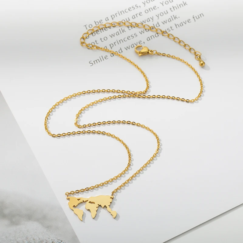 Массивное ожерелье с картой мира для женщин модные ювелирные изделия золотое
