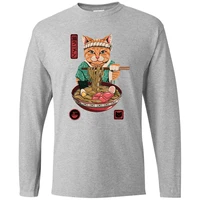 samurai cat noodles round neck tops long sleeve tee brand t shirts mans t shirt camiseta streetwear karate kid t shirt tshirts