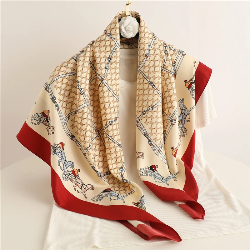 

2022 New Plaid Twill Neckerchief for Women Print Shawl Warps Bandana Grils Hair Band Muslim Headscarf Hijab Echarpe 90cm