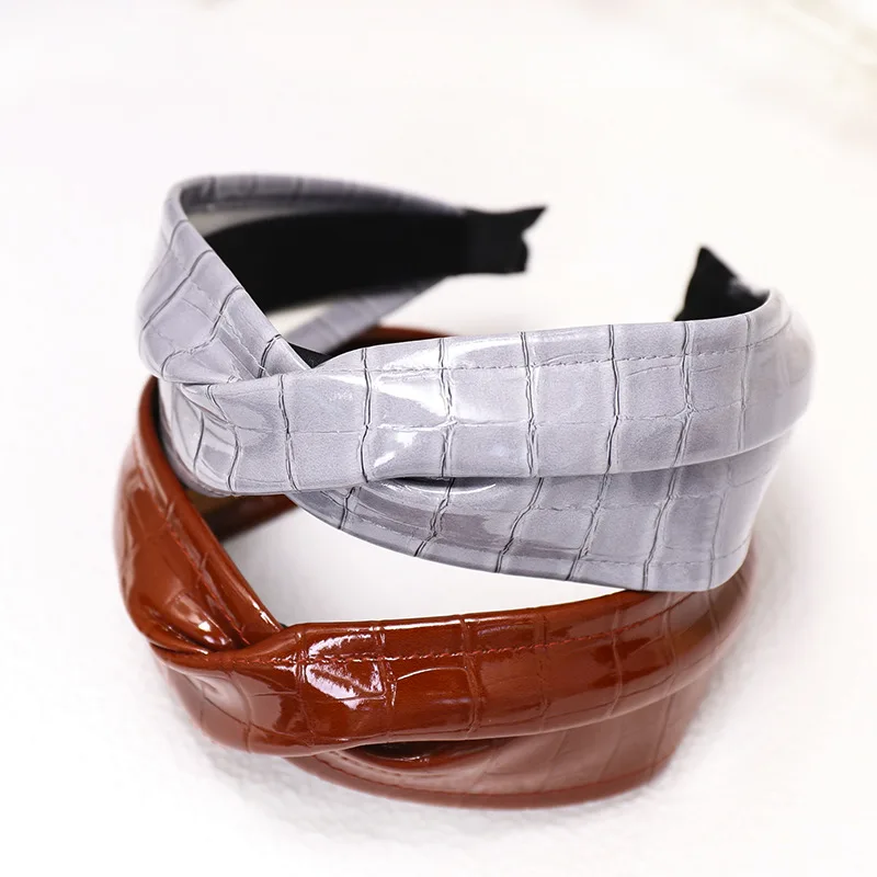 Женские кожаные повязки для волос с узором под крокодиловую кожу аксессуары 2019 |