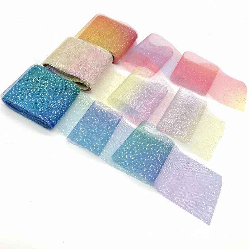 5 ярдов Красочные градиент пятно лента органзы Радуга Подарочная упаковка